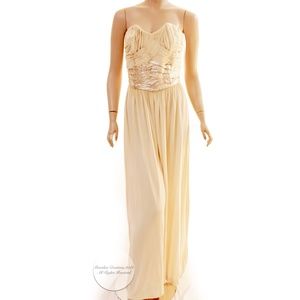 Vicky Tiel Couture Jumpsuit Gold Leather Corset Palazzo Wide Pant NEEDS REPAIR
